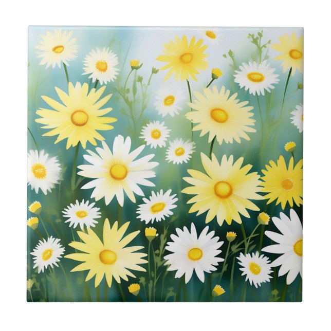Yellow Daisies Meadow Watercolor Tile (Front)