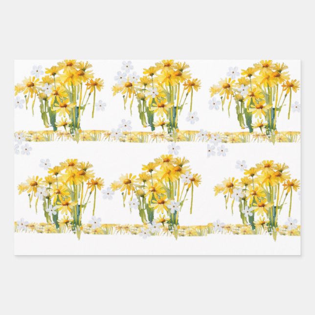 Yellow daisies mix n match wrapping  wrapping paper sheet (Front)