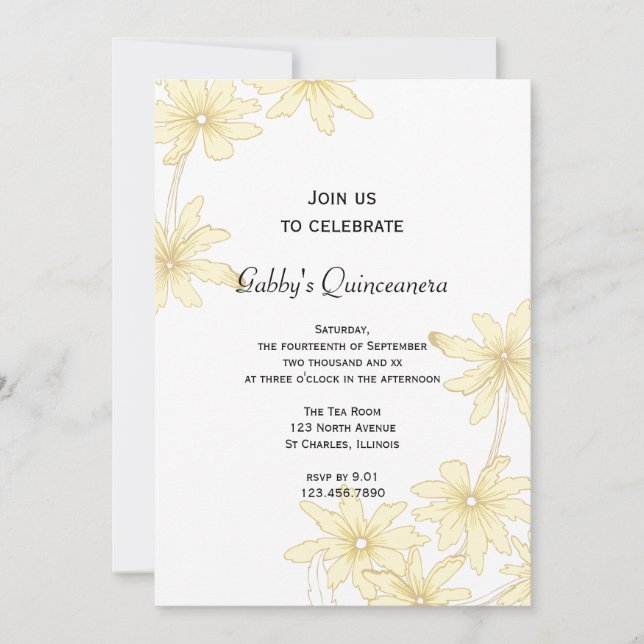 Yellow Daisies Quinceanera Party Invitation (Front)