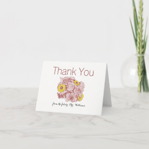 Yellow Daisies Terra Cotta Outlined Bouquet Thank You Card
