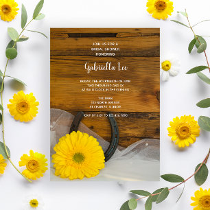 Yellow Daisy and Horseshoe Western Bridal Shower Invitation