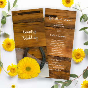 Yellow Daisy and Horseshoe Western Wedding Program Programme