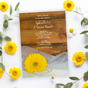 Yellow Daisy and Pearls Country Barn Wedding Invitation