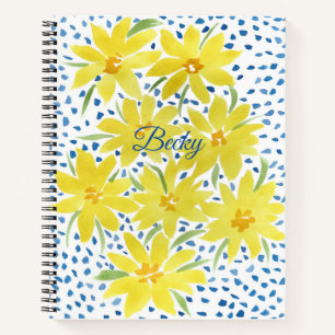 Yellow Daisy Bouquet with Blue Dots Notebook