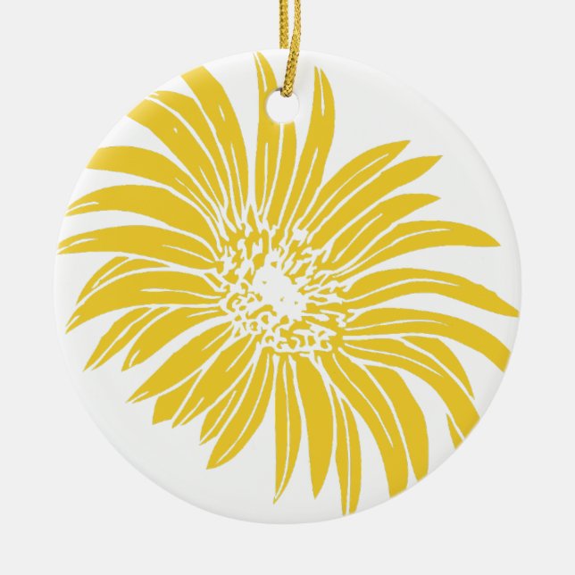 YELLOW DAISY CERAMIC TREE DECORATION (Front)
