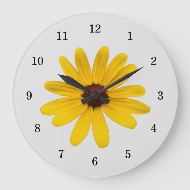  Yellow Daisy Cute Botanical Garden Grey  Large Clock (Front)