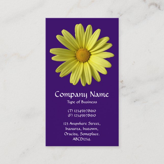 Yellow Daisy - Deep Purple Business Card (Front)