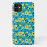 yellow daisy design on aqua