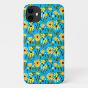 yellow daisy design on aqua Case-Mate iPhone case