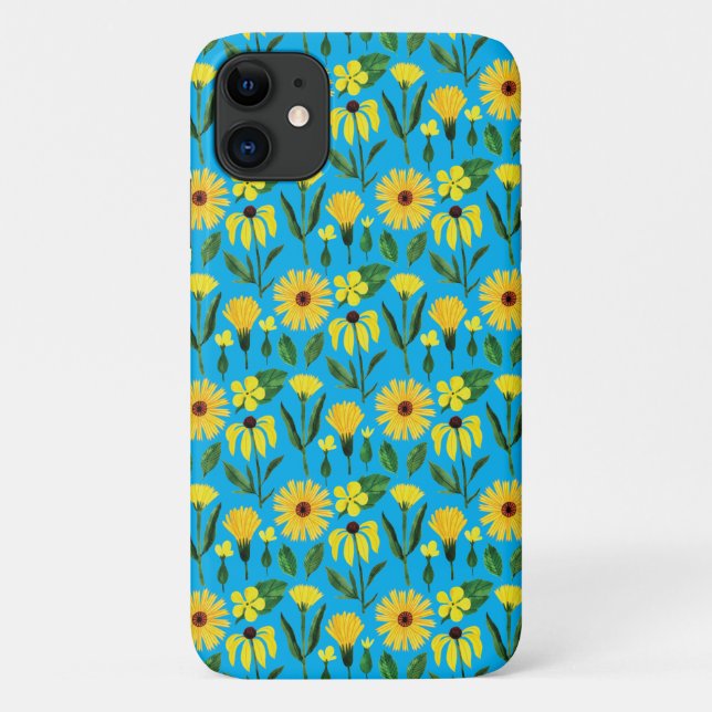 yellow daisy design on aqua Case-Mate iPhone case (Back)