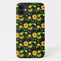 yellow daisy design on black