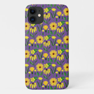 yellow daisy design on purple Case-Mate iPhone case