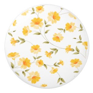 Yellow Daisy Drawer Knob   Small Floral Vintage