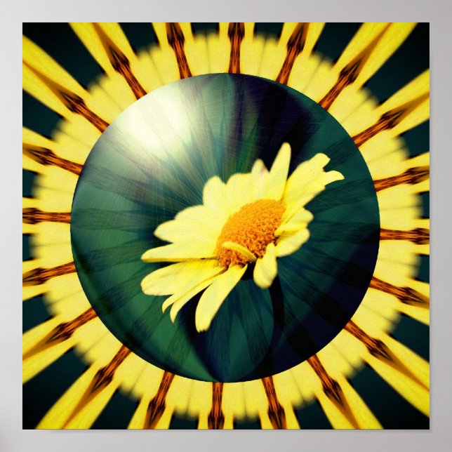 Yellow Daisy Floral Abstract Art Poster (Front)
