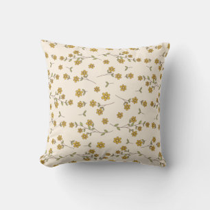 Yellow Daisy Floral Botanical Pattern on Cream Cushion