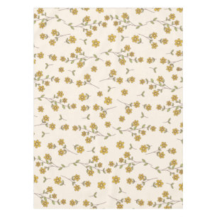 Yellow Daisy Floral Botanical Pattern on Cream Tablecloth