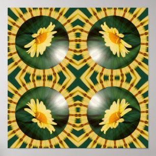 Yellow Daisy Floral Mirror Abstract Art Poster