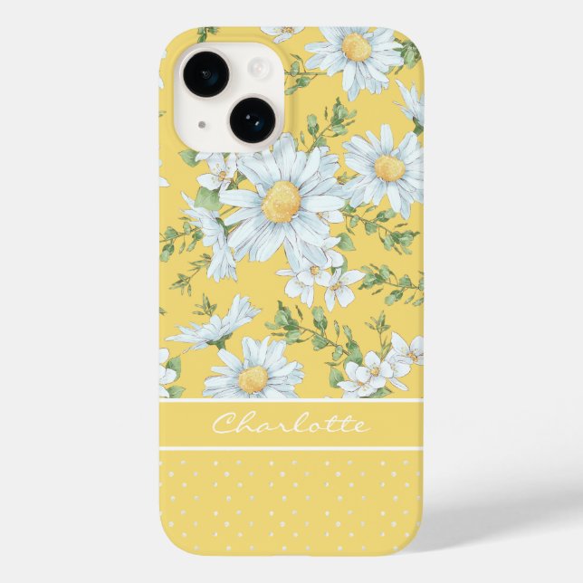 Yellow Daisy Floral Personalised Script Name Case-Mate iPhone Case (Back)