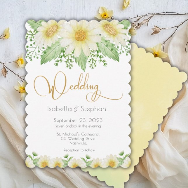 Yellow Daisy Floral Script Wedding Invitation (Creator Uploaded)