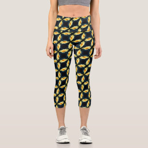 Yellow Daisy Flower Close Up Pattern     Capri Leggings