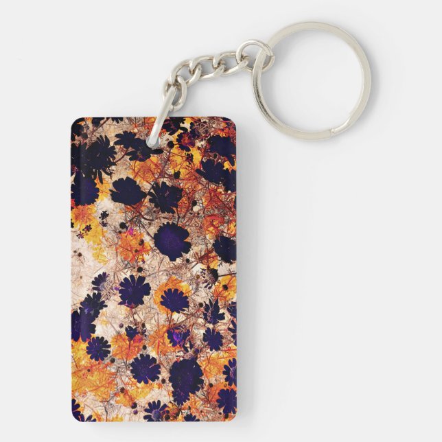 Yellow daisy flower floral pattern digital art key ring (Back)