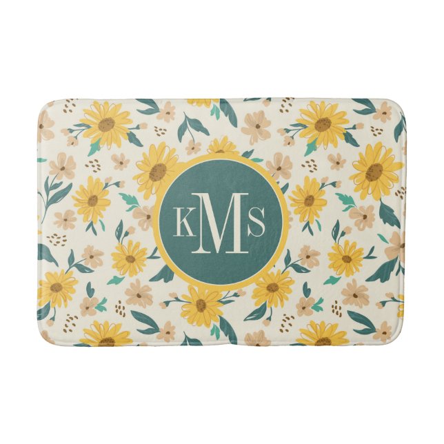 Yellow Daisy Flower Pattern Bath Mat (Front)