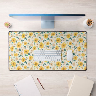 Yellow Daisy Flower Pattern Desk Mat