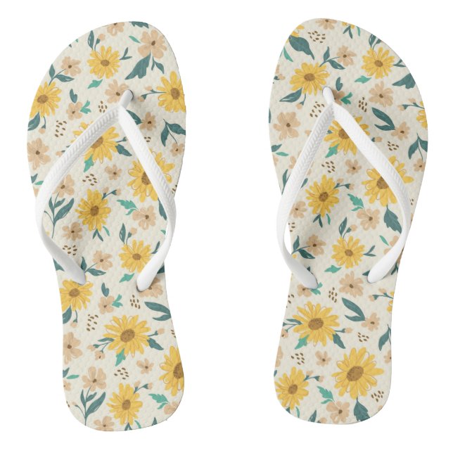 Yellow Daisy Flower Pattern Jandals (Footbed)