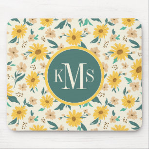 Yellow Daisy Flower Pattern Mouse Pad