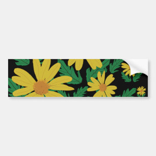 Yellow daisy flowers with green leaves  bumper sti bumper sticker