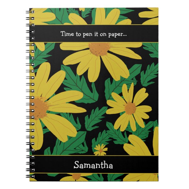 Yellow daisy flowers with green leaves  notebook (Front)
