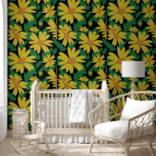 Yellow daisy flowers with green leaves wallpaper