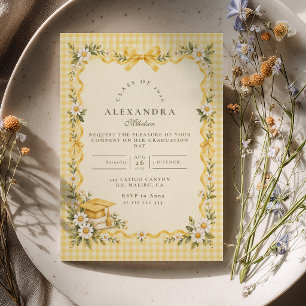 Yellow Daisy Gingham Graduation Invitation