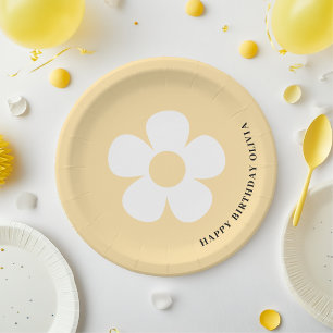Yellow Daisy Happy Birthday Party    Floral  Paper Plate
