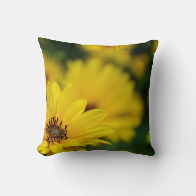 Yellow Daisy Helenium Throw Cushion (Front)