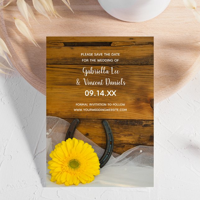 Yellow Daisy Horseshoe Barn Wedding Save the Date Invitation (Creator Uploaded)