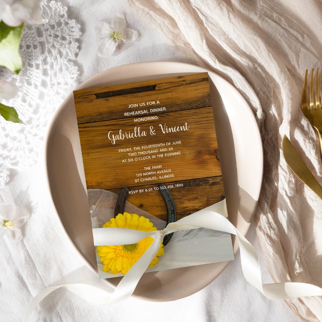Yellow Daisy Horseshoe Western Rehearsal Dinner Invitation (Creator Uploaded)