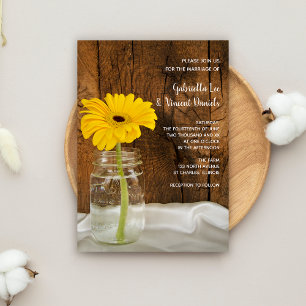 Yellow Daisy in Mason Jar Country Barn Wedding Invitation