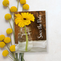 Yellow Daisy in Mason Jar Wedding Save the Date