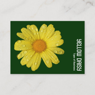 Yellow Daisy in the Rain - Dark Green Business Card