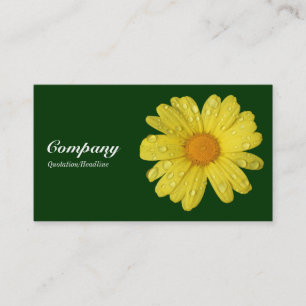 Yellow Daisy in the Rain - Dark Green Business Card