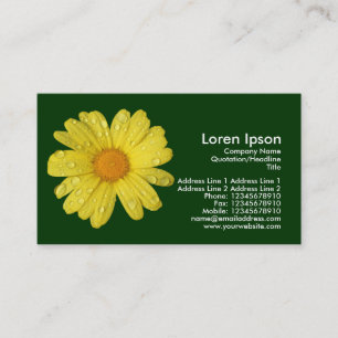 Yellow Daisy in the Rain - Dark Green Business Card