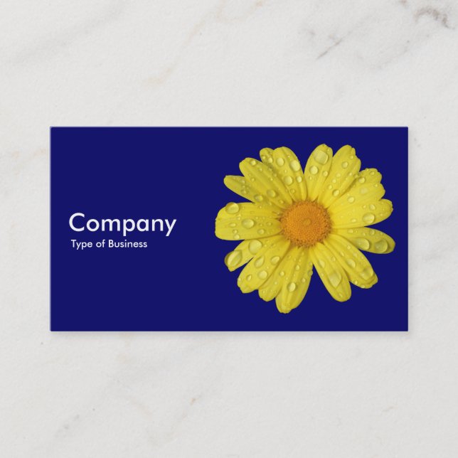 Yellow Daisy in the Rain - Deep Navy Business Card (Front)