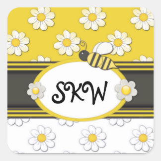 Yellow Daisy Monogram Square Sticker