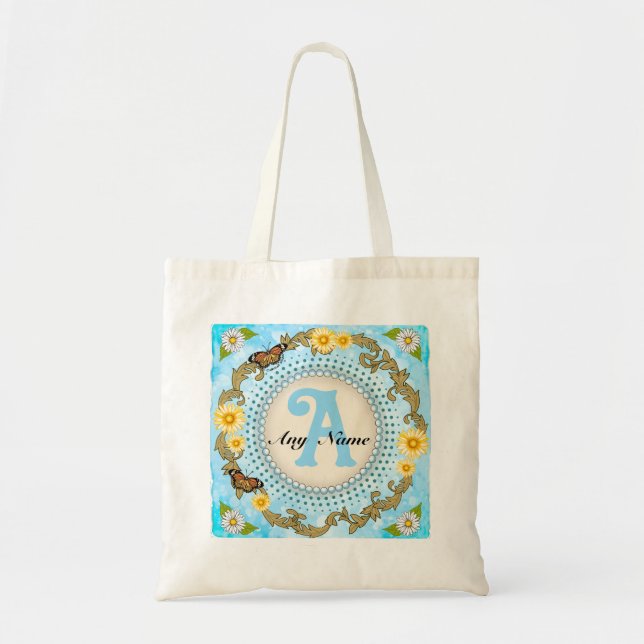 Yellow Daisy Monogram  Tote Bag (Front)