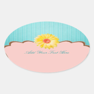 Yellow Daisy on Pink & Teal Customisable Oval Sticker
