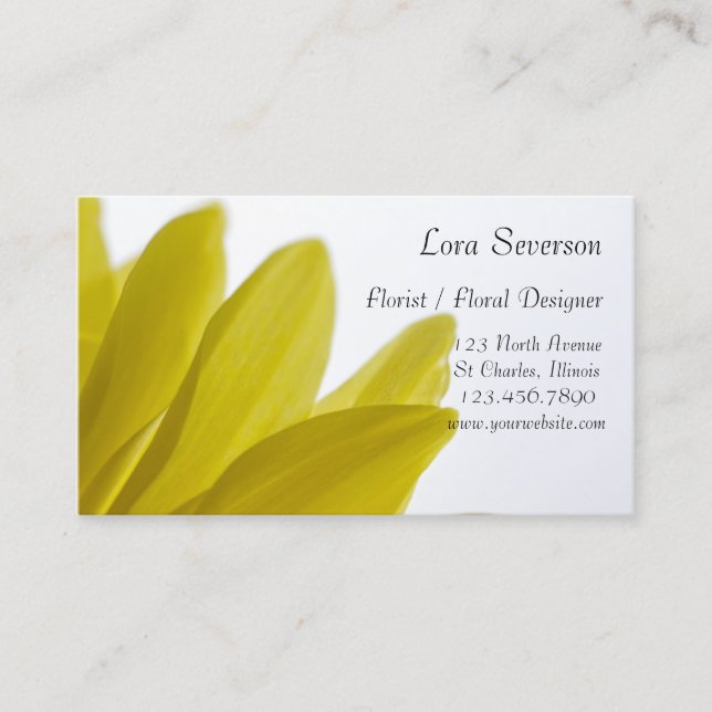Yellow Daisy Petals Floral Designer Business Card (Front)