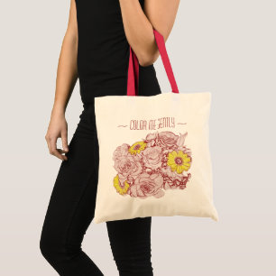 Yellow Daisy Red Rose Outlined Bouquet Custom Tote Bag