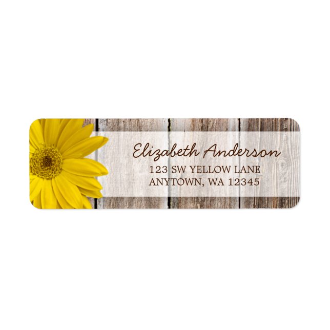 Yellow Daisy Rustic Barn Wood Address Labels (Front)