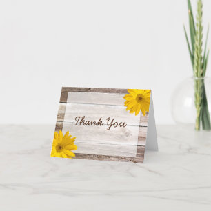 Yellow Daisy Rustic Barn Wood Thank You Card